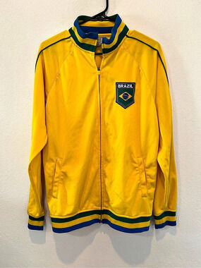 RhinoX Brazil Soccer Track Jacket Men’s M Yellow Green Blue Full Zip